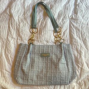 (New) Small Blue Tote Bag with Gold Chains